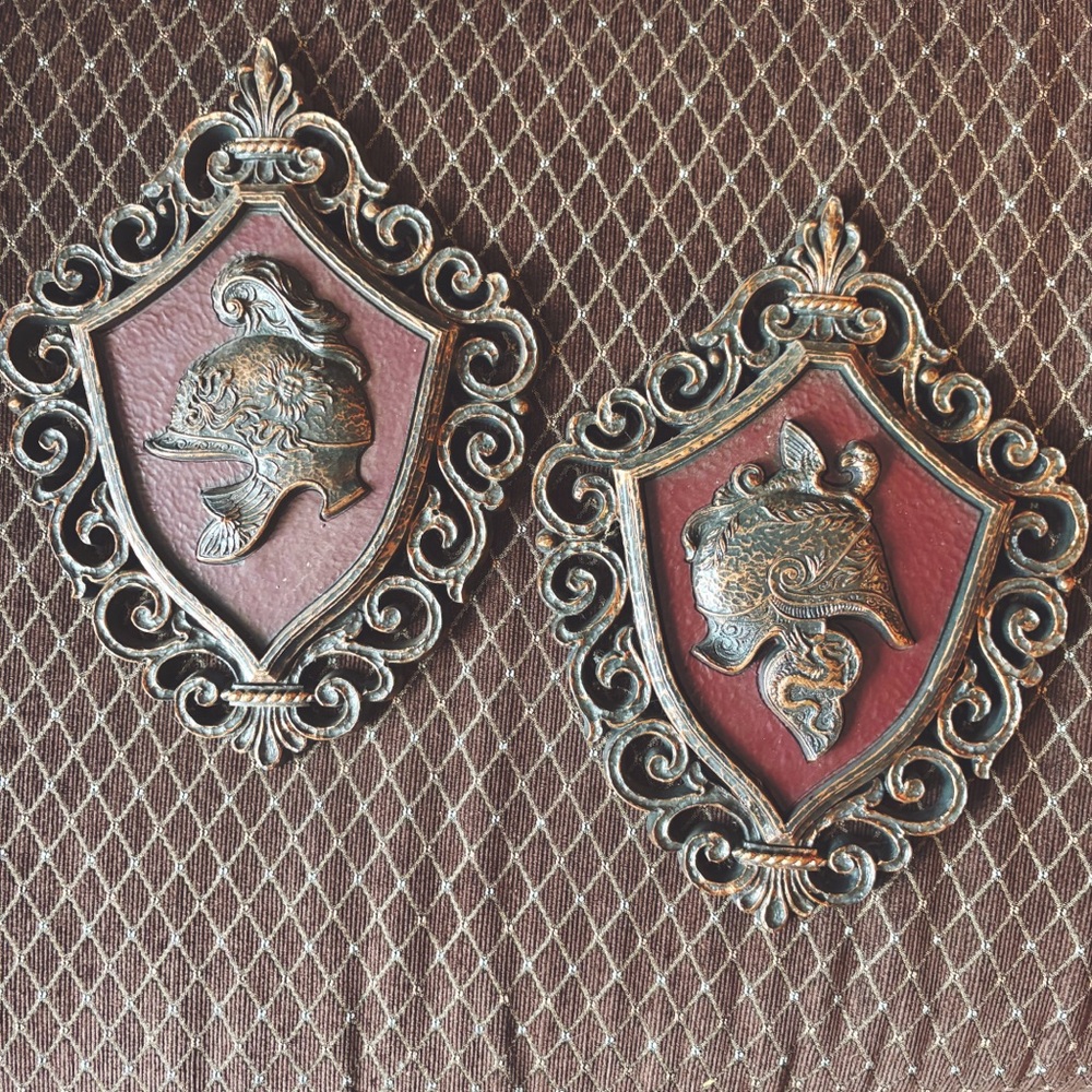 Vintage Pair of MCM Dart Industries Coat Of Arms with medieval helmets